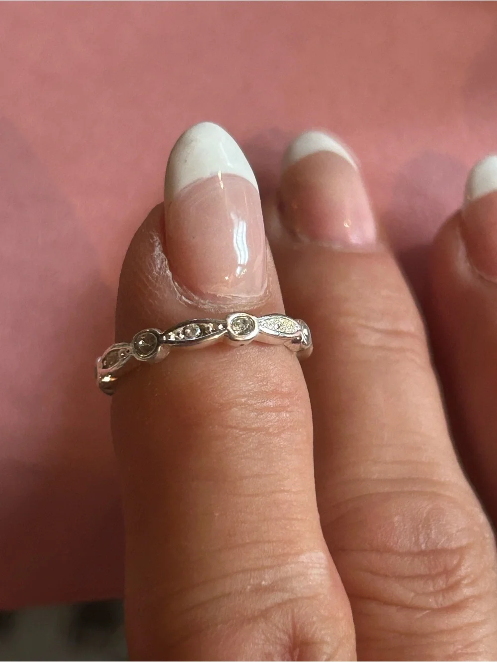 Vintage Silver Tone Eternity Ring With Round and Marquise-Cut Stones. Size 6.